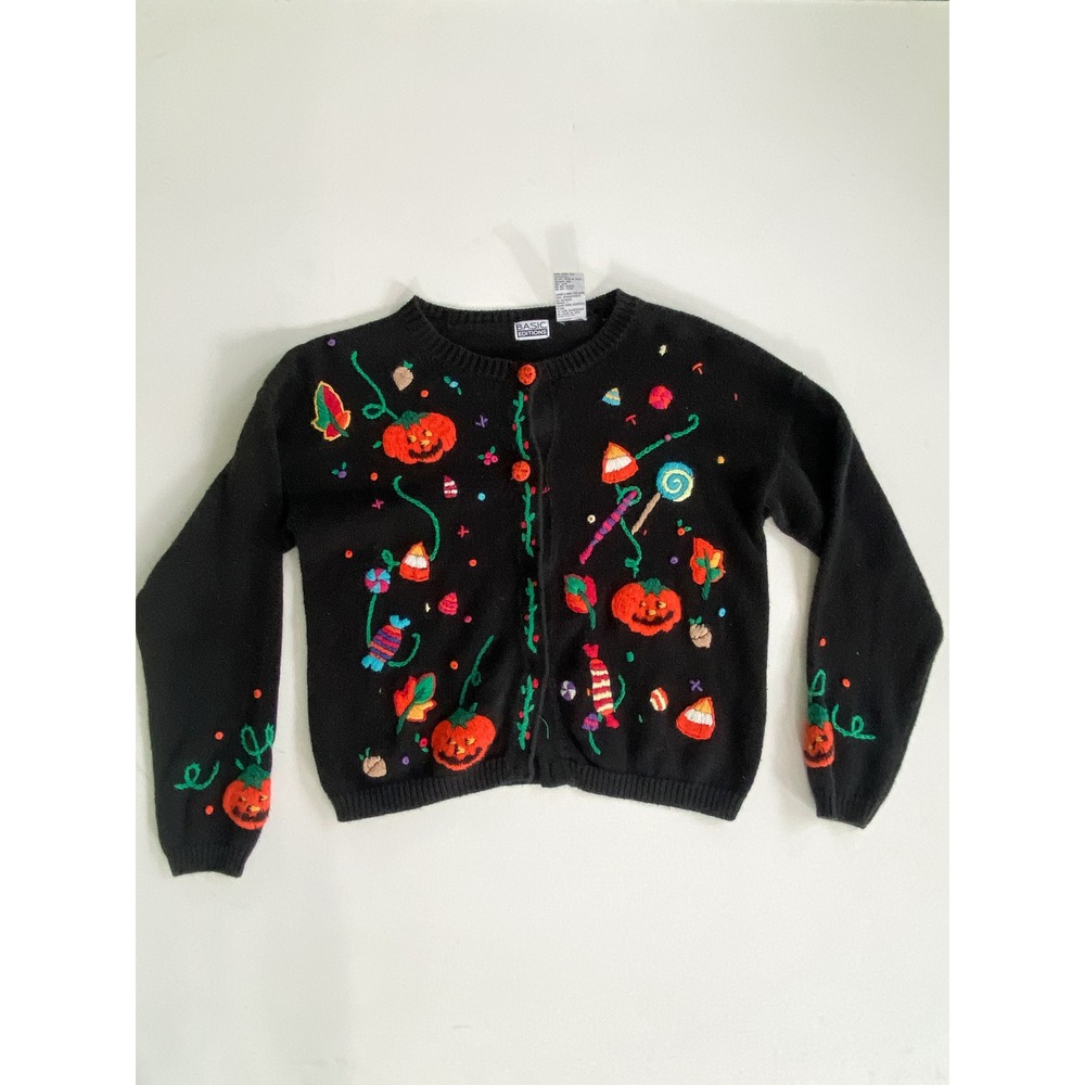 VtG Basic Edition Women's Halloween Cardigan Sweater Knit Teacher Pumpkin Fun